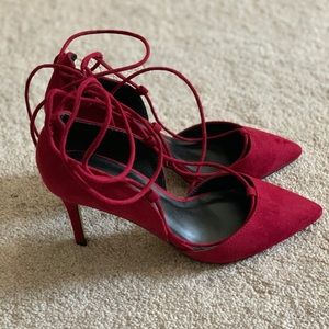 Aldo Women’s Red Suede Lace Up Pumps